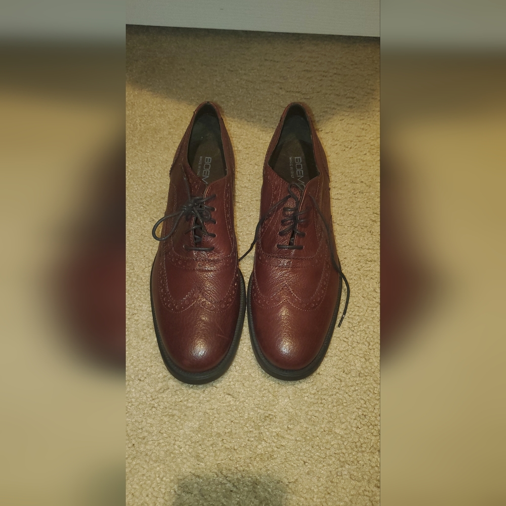 Boemos Brown Leather Derby Wingtip Shoes Made In Italy Size 41